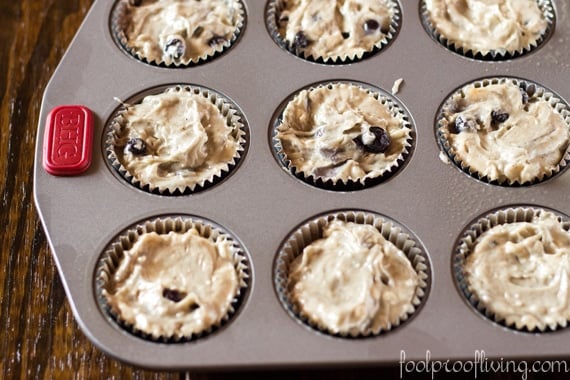 Coconut Blueberry Muffins - All muffin mix scooped into the muffin tin