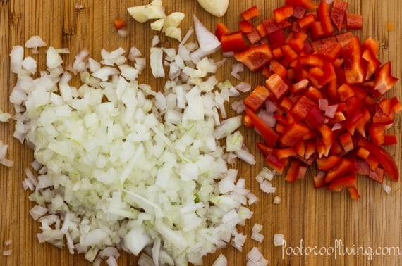 chopped onions and pepper