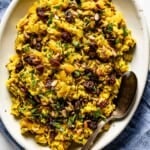 Freshly cooked Curried brown rice recipe on a plate.