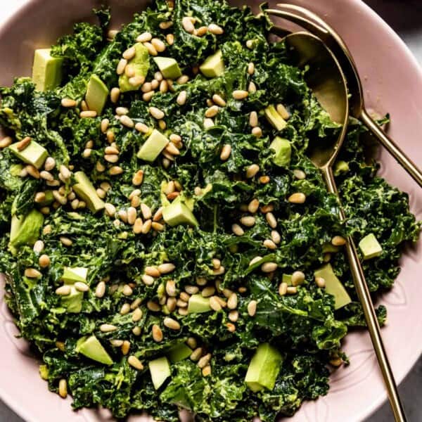 Kale Avocado Salad from the top view in a bowl