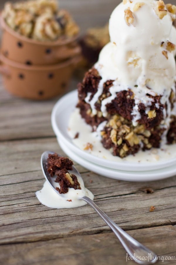 a bite of cake flour brownie on a spoon