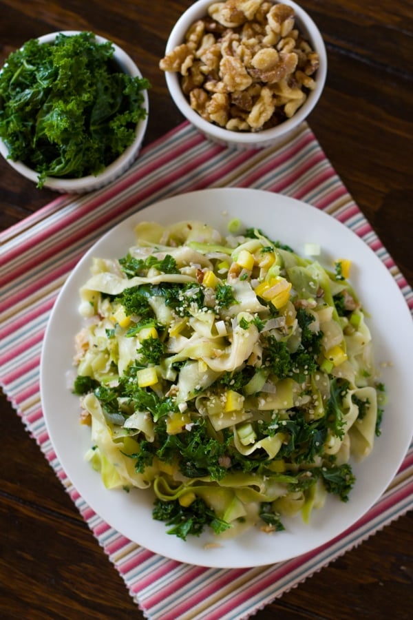 Zucchini Kale Recipe - A bowl of salad photographed from the top view
