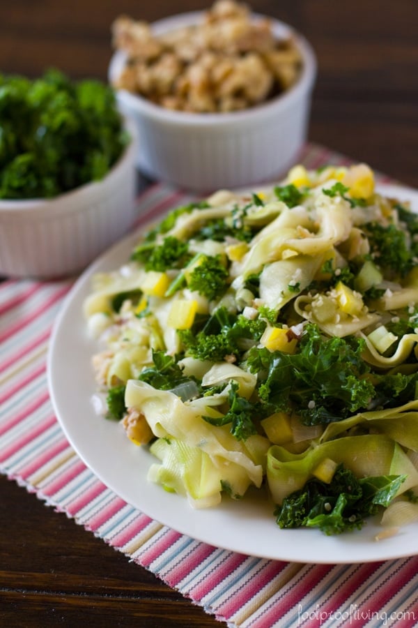 Kale courgette recipe - A vegan and gluten free summer recipe made with zucchini and kale served in a bowl