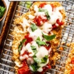 baked chicken parmesan recipe with text on the image
