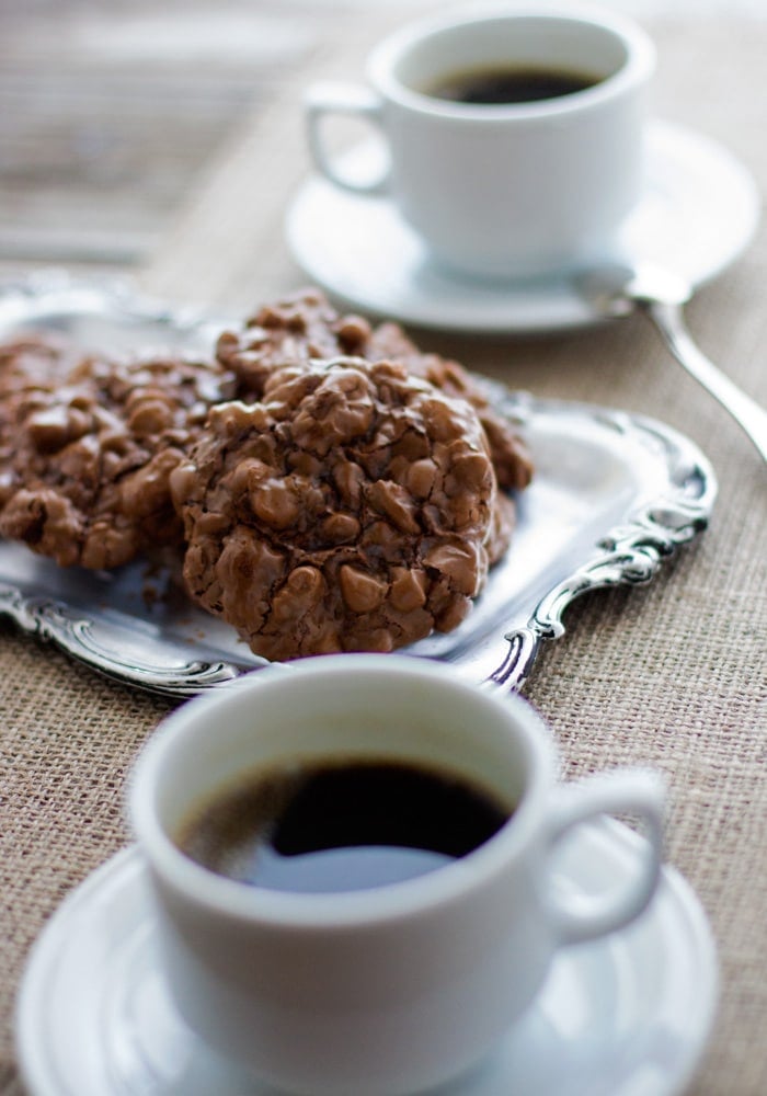 Chocolate Peanut Butter Globs served with coffee on the side