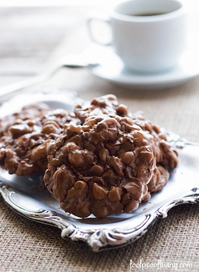 Ina Garten Chocolate Globs served on a platter with coffee in the background