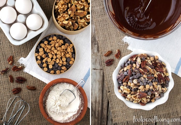 Ingredients for Barefoot Contessa's Chocolate Peanut Butter Globs from the top view