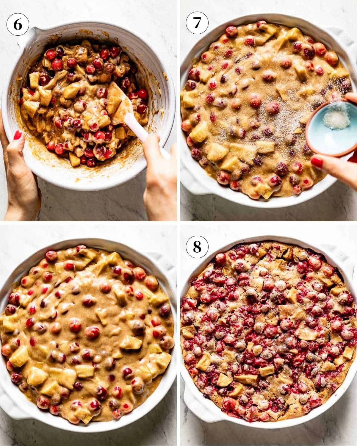 A collage of images showing the steps to baking this cake.