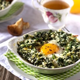 Baked Eggs with Kale and Leeks