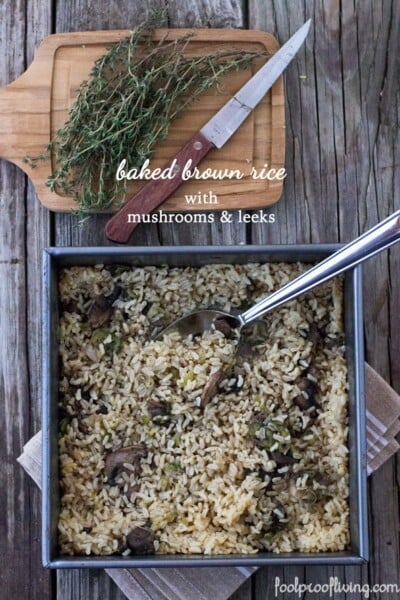 Baked Brown Rice with Mushrooms and Leeks