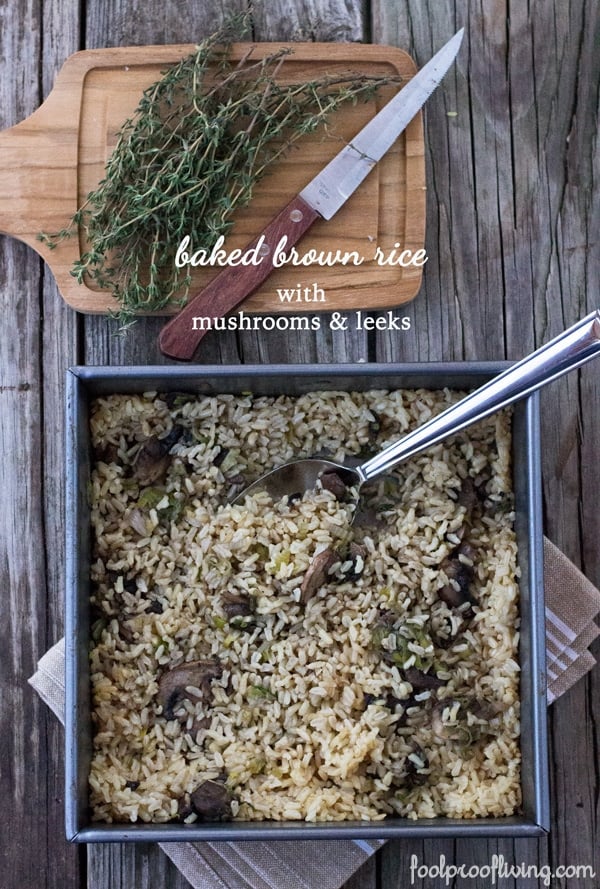 Baked Brown Rice with Mushrooms and Leeks