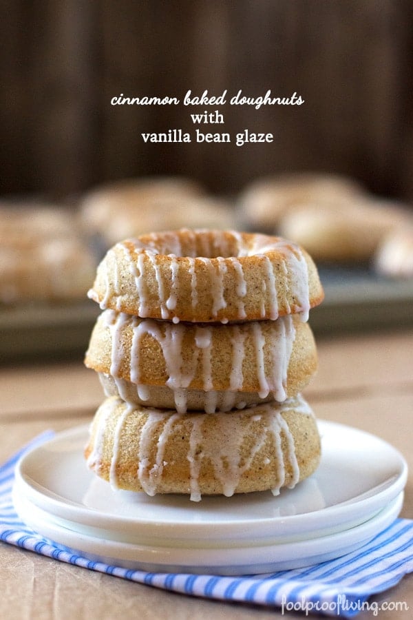 Ina Garten's Baked Doughnuts with Vanilla Bean Glaze placed on top of each other