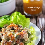 Roasted Shrimp Salad with a beverage in the background