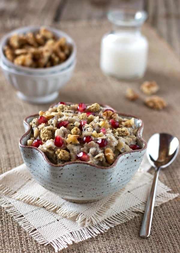 A bowl of Oatmeal with Almond Milk and Chia Seeds - Chia Seed Oatmeal