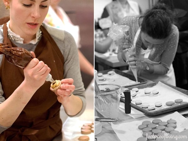 macarons are being filled with the filling