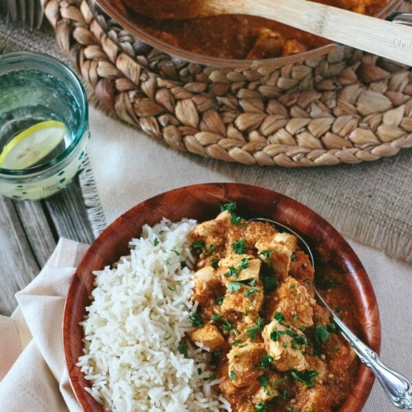 Bowl of Chicken Curry with Gentle Spices in a bowl and spoon