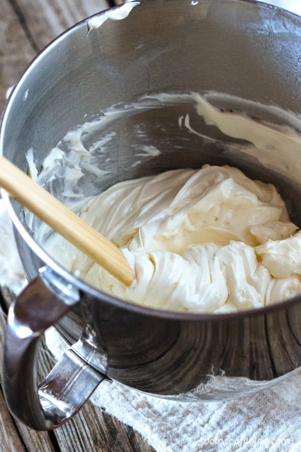 Mascarpone Whipped Cream in a bowl 