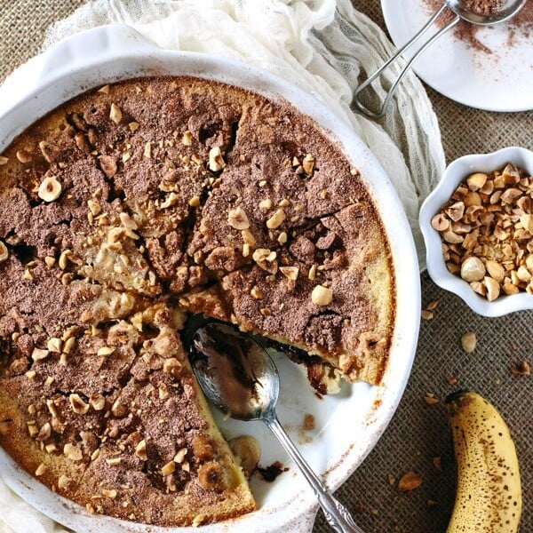 Nutella and Banana Clafoutis with Roasted Hazelnuts