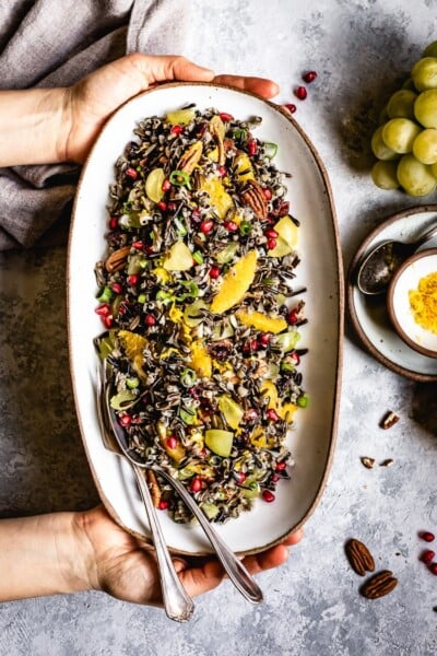 Wild Rice Salad Recipe placed on a plate served by a person