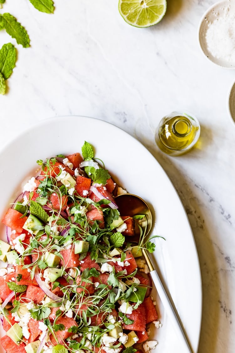 Watermelon Mint Salad served with oil on the side