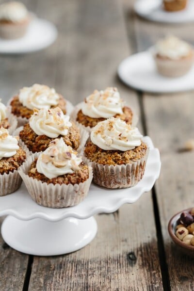 Gluten-free, maple and banana sweetened carrot coconut cupcakes