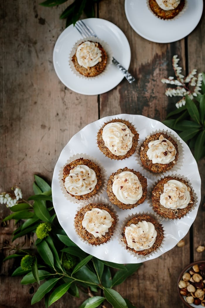 Gluten-free, maple and banana sweetened carrot coconut cupcakes