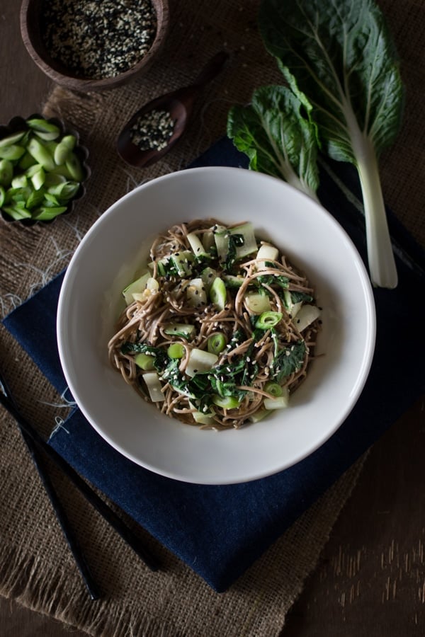 Soba Noodles with Bok Choy and Garlicky Miso-Tahini Sauce