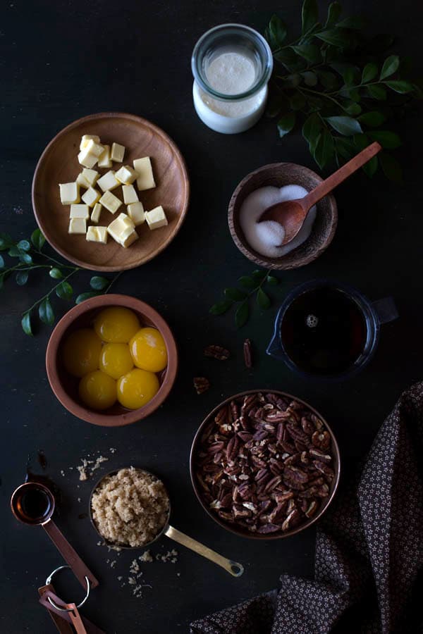 Ingredients for homemade pecan pie recipe