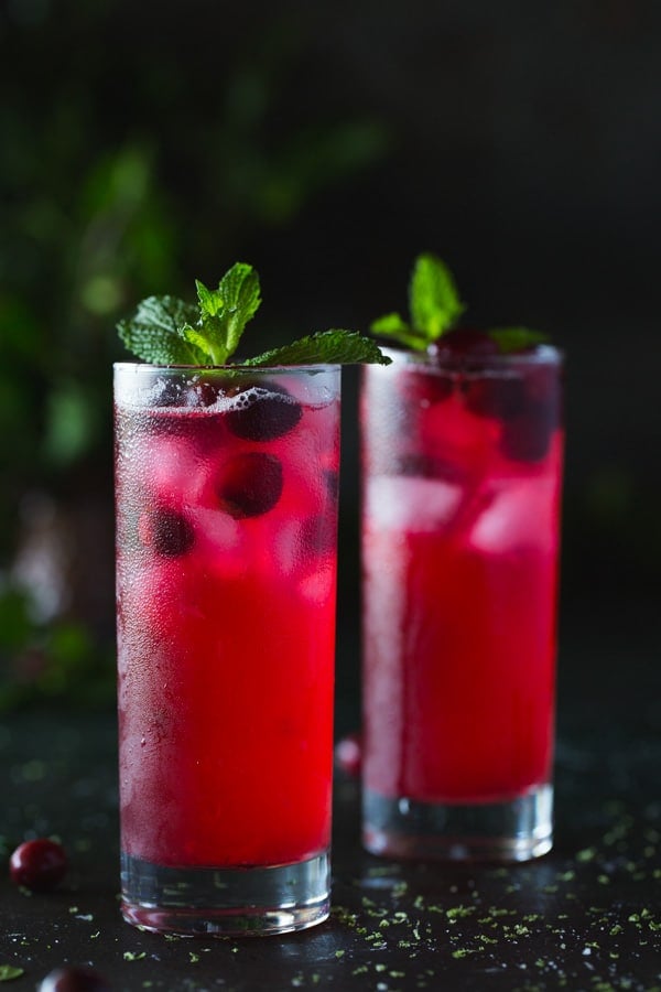 Two glasses of Cranberry and Mint Rum Punch