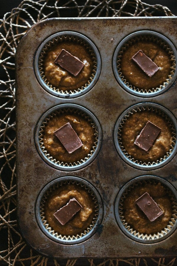 Toblerone muffins in a muffin pan