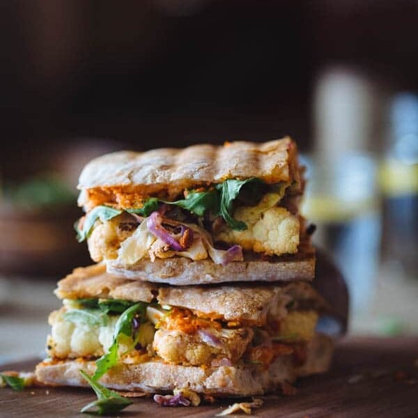 Two Cauliflower Steak Sandwich with Romesco Sauce