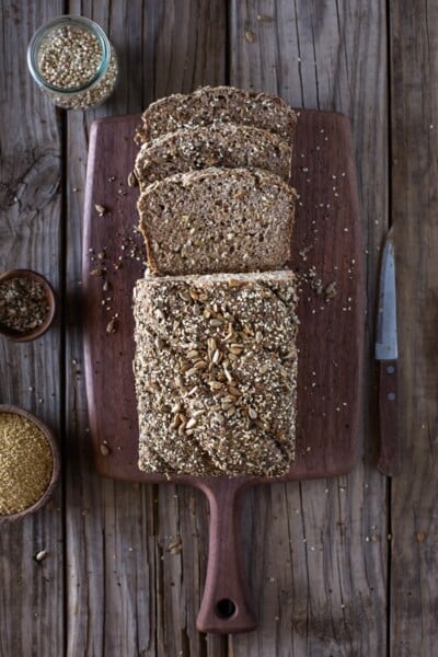 Millet and Buckwheat Bread : Recipe for a vegan and gluten free bread made with buckwheat groats, millet, psyllium whole husk, rolled oats, chia seeds, and other superfood ingredients.