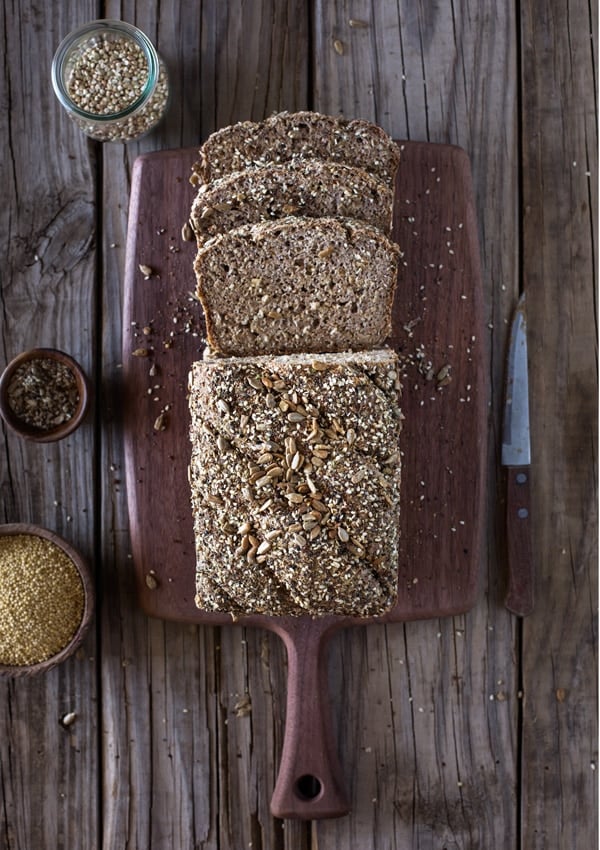 Millet and Buckwheat Bread sliced from the top view