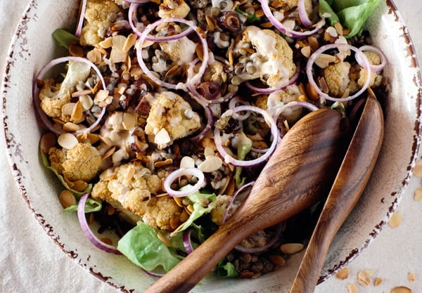 Roasted Cauliflower Salad with Lentils, Dates, and Tahini Roasted Cauliflower Salad with Lentils, Dates, and Tahini Dressing