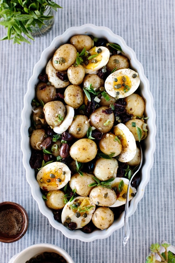 Baby Potatoes with Sun Dried Tomatoes and Caper Dressing