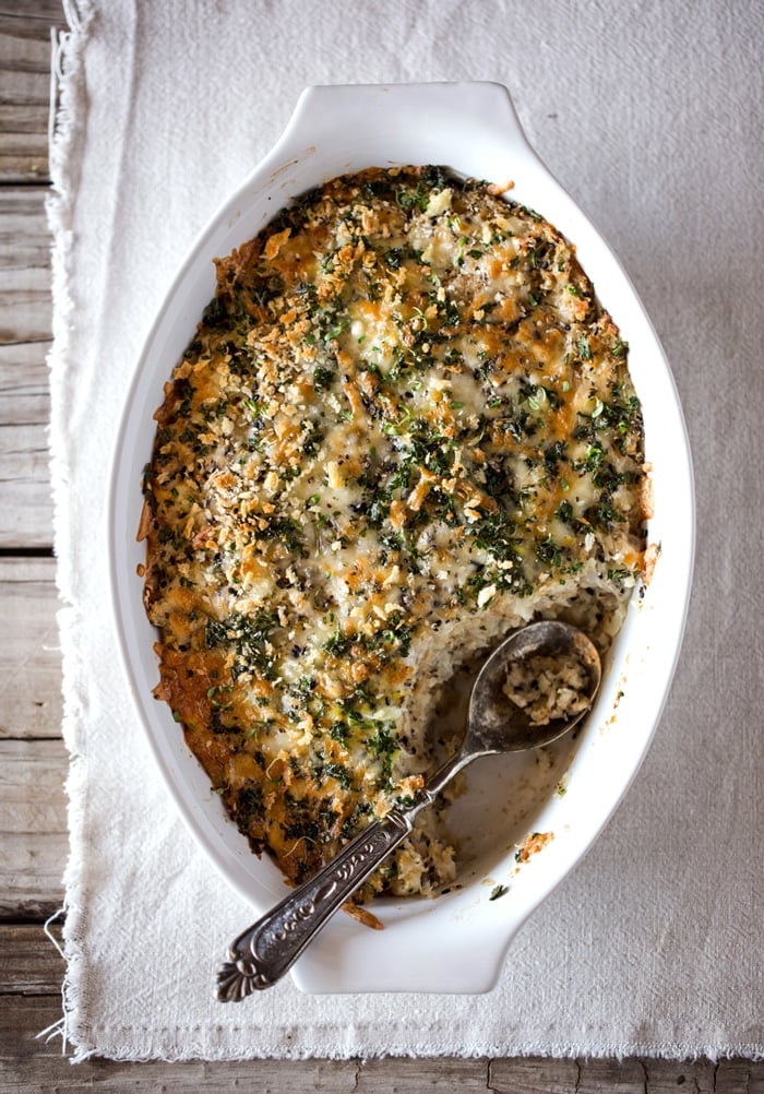 Bowl of Spicy Cauliflower au Gratin with Crunchy Topping