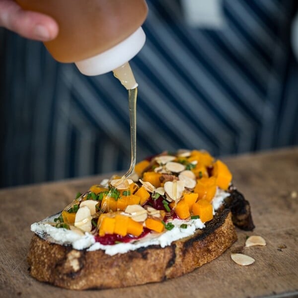 Herbed Goat Cheese Bruschetta with Butternut Squash and Cranberry Jam