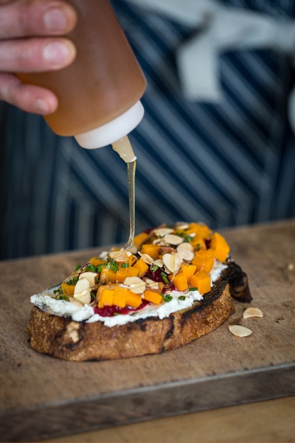 Herbed Goat Cheese Bruschetta with Butternut Squash and Cranberry Jam
