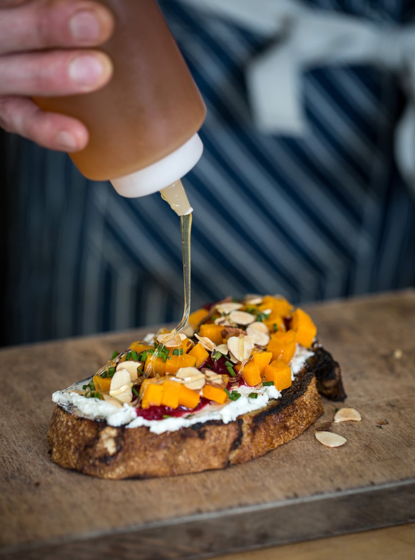 Herbed Goat Cheese Bruschetta with Butternut Squash and Cranberry Jam