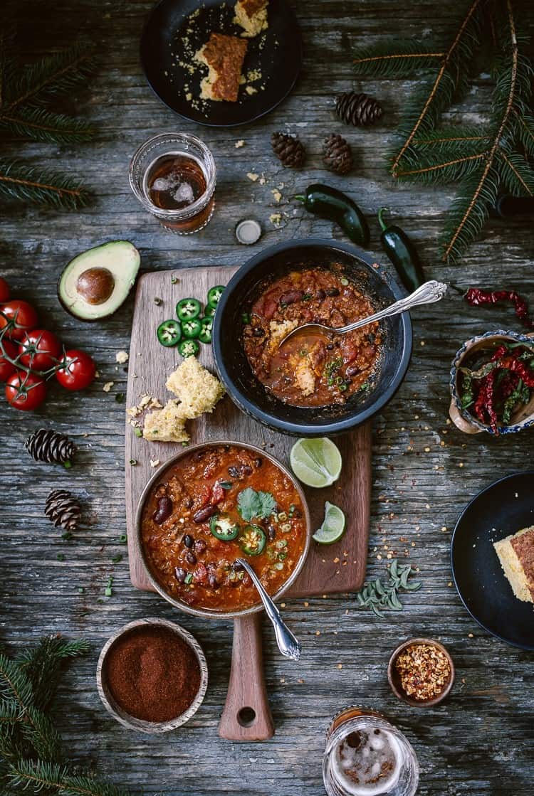 Three Bean Ground Turkey Chili served with Turkey Chili Ingredients