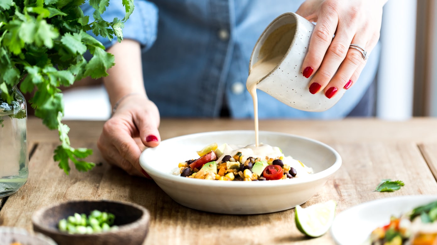 Vegan Burrito Bowl with Cashew Chipotle Cream Sauce