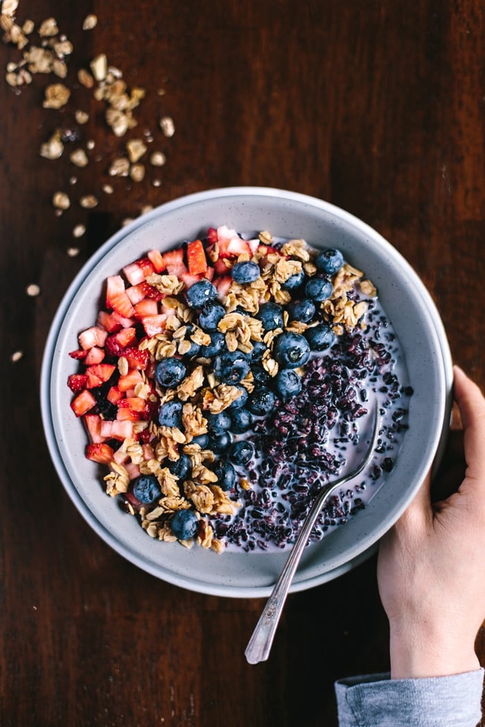 Forbidden Rice Morning Cereal Bowl with Berries - Foolproof Living