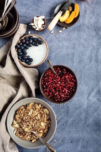 Quinoa Breakfast Cereal ingredients photographed from the top view