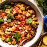 peach salsa in a bowl from the top view