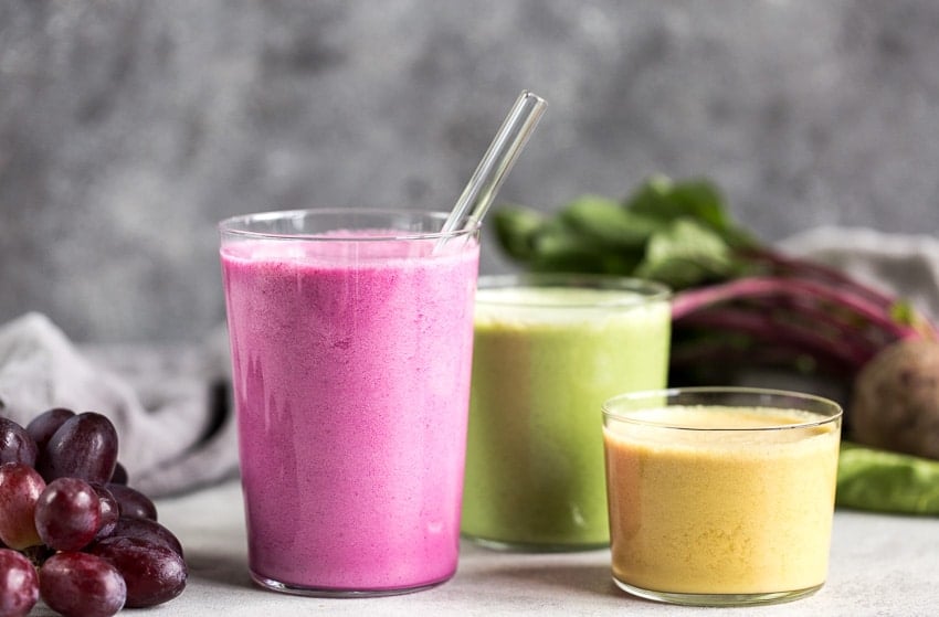 Colorful spinach beet smoothies