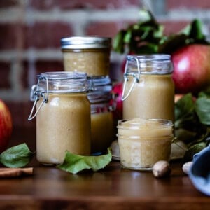 Homemade applesauce in jars.