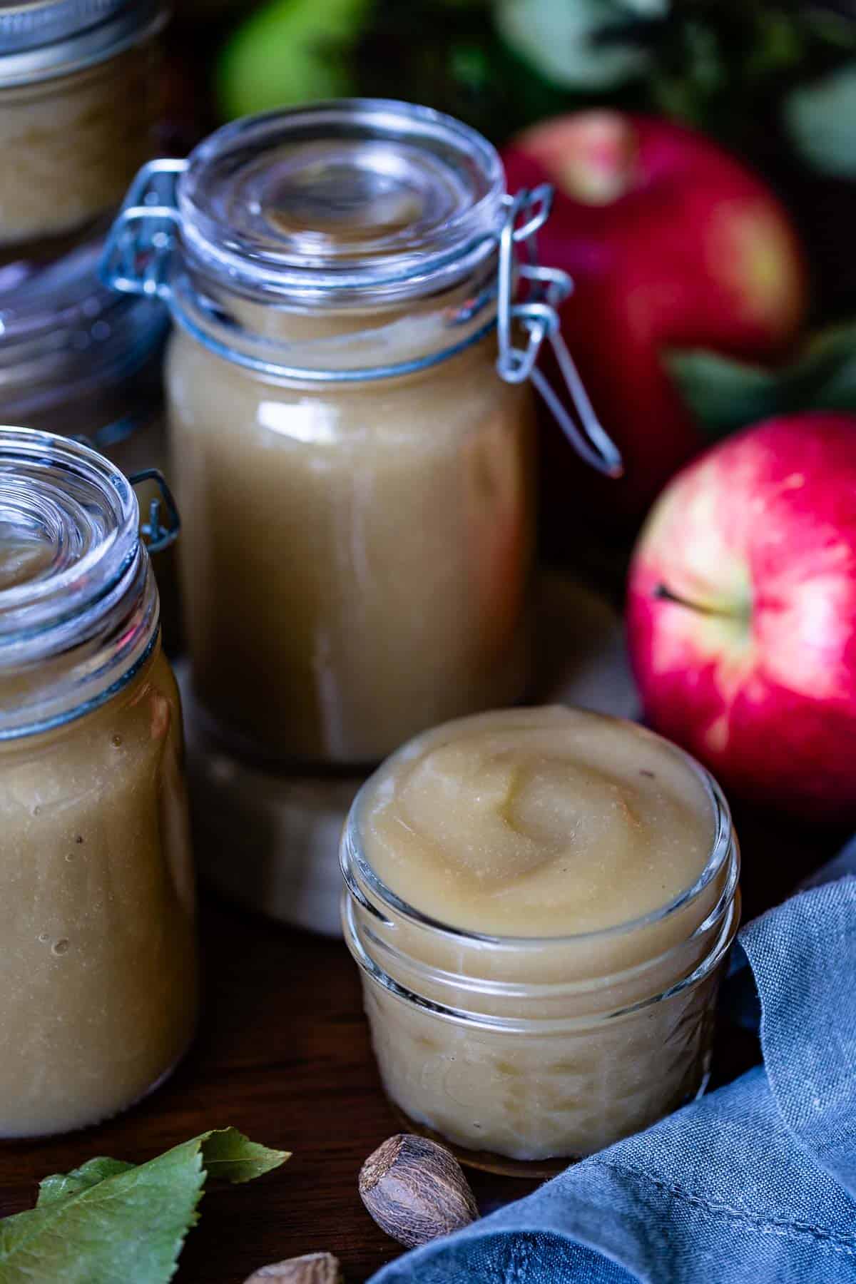 Slowcooker applesauce in jars.