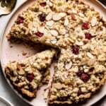 Vegan cranberry tart sliced from the top view