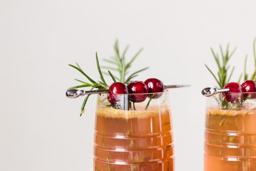 Close view of two Cocktails garnished with cranberries