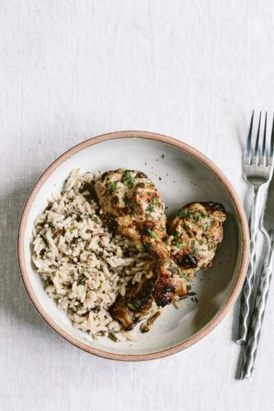 Two Slow Cooker Honey Mustard Drumsticks with rice: A delicious crock-pot honey-mustard chicken drumsticks recipe.